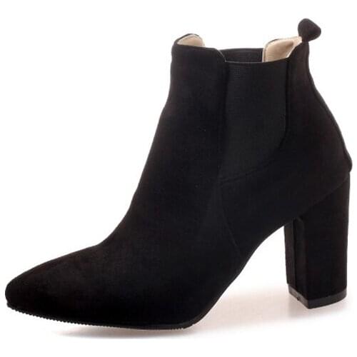 Big Size 11 12 13 14 15 Suede pointed, thick heel, high heel, elastic strap, short barrel, square heel Chelsea boots
