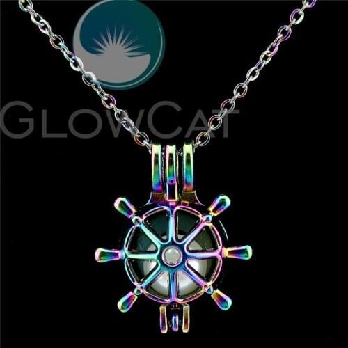 C568 Rainbow Color Rudder Helm Beads Cage Perfume Essential Oil Diffuser Oyster Pearl Cage Locket Necklace