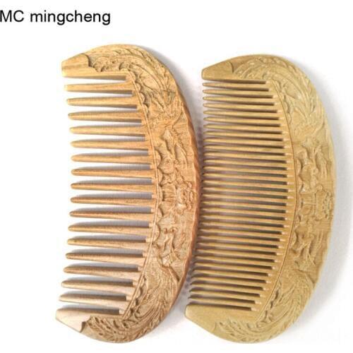 MC Brand Carved Wooden Comb Chinese Traditional Phoenix Lucky Antistatic Green Sandalwood Massage Health Care Combs Hair Brush