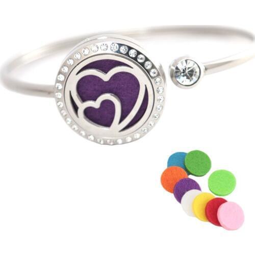 Essential oil diffuser locket bracelet Real Love 25mm Magnet Crystal Stainless steel Aromatherapy locket Bracelet Bangle