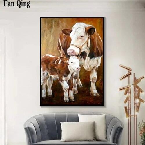 5D DIY Diamond Painting Cow Animal Full Square Round Resin Rhinestone Embroidery Cross Stitch Mosaic Cattle Picture Decor