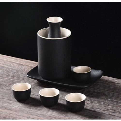 Ceramic 6 Cup Wine Pot Set Vintage Ceramic Sake Warmer Jug Glasses Household Spirits Rice Wine Vodka Copas De Vino Wine BS50WC