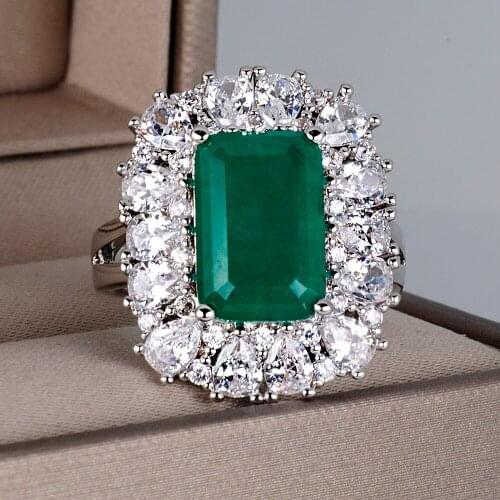 2021 Exquisite 8*12MM rectangular emerald cut Paraiba Tourmaline Gemstone Adjustable Rings For Women Birthday Fine Jewelry Gifts