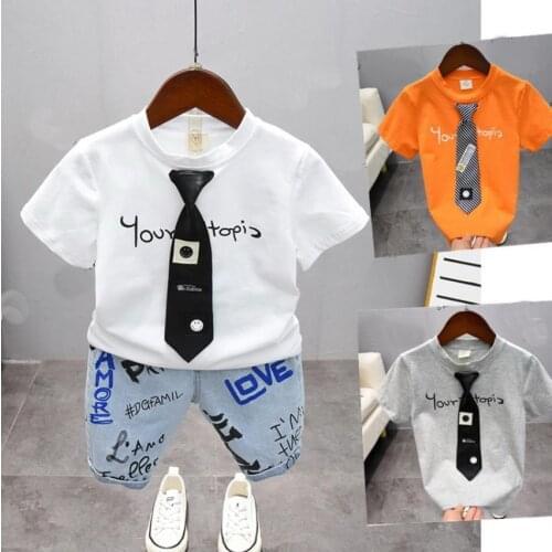 Summer New Kids Boys Necktie Clothes Sets Baby Gentleman Short T Shirt+Shorts 2pcs/Set Toddler Boy Kids Clothes Set High Qulity