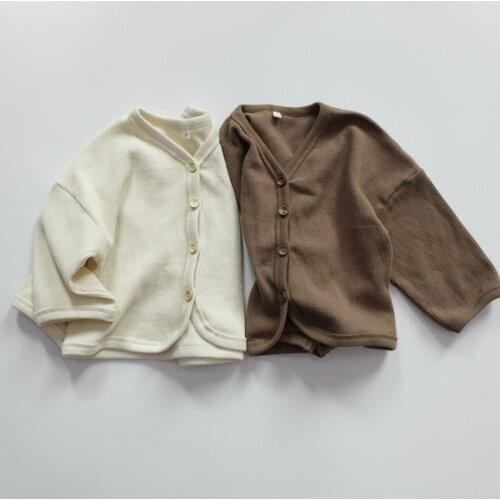 Korean Style 2021 New Spring Children Cardigan Loose Solid Color Unisex Kids Coats Casual Jackets