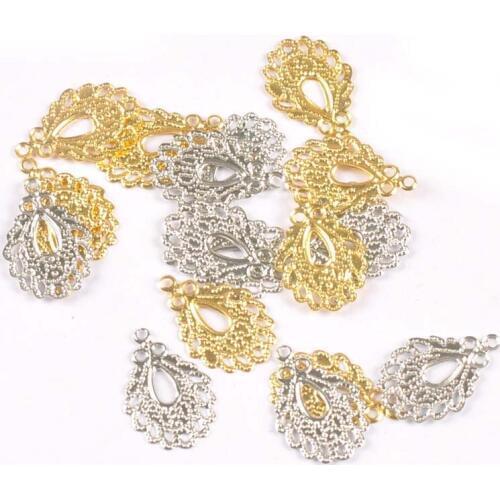 19x12.5mm 50pcs Metal Crafts Gold Silver Filigree Wraps Flower Connectors Pendants For DIY Jewelry Findings Scrapbook yk0778