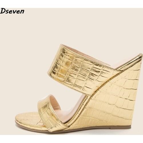 Summer European American Golden Womens Shoes High-heeled Platform Woman Slippers Snake-print Wedges Ladies Fashion Sandals Hot