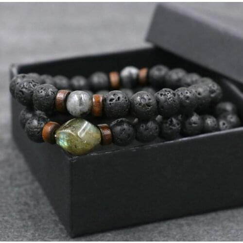 Fashion 2pcs/set Natural Stone Beads Bracelets Men Bracelet For Women Couple Moonstone Pulseira Feminina Jewelry Gift With Box
