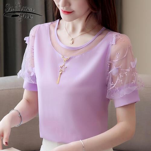 Fashion women blouses 2021 plus size blouse women tops summer short sleeve solid chiffon blouse women shirts top female 3655 50