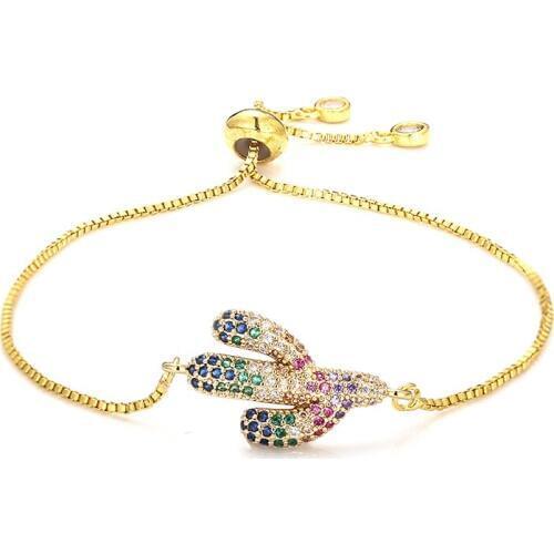 Fashion womens rainbow cactus bracelets jewelry gold cz colorful zircon bracelet bangle adjustable chain bracelet for women