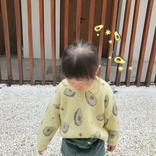 Fashionable Autumn And Winter ChildrenS Sweater Mink Suede Avocado Sweater Cute Boy Girl Pullover Round Neck Sweater
