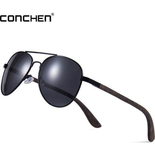 CONCHEN Wood Sunglasses Men Polarized Pilot Style With Spring Hinge Sun Glasses Women