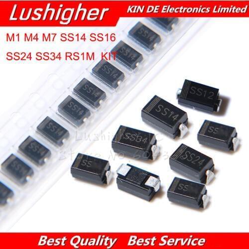 8values KIT 200pcs M1 M4 M7 SS14 SS16 SS24 SS34 RS1M Electronic Components Package Diode Assorted Kit Electronic Diy Kit