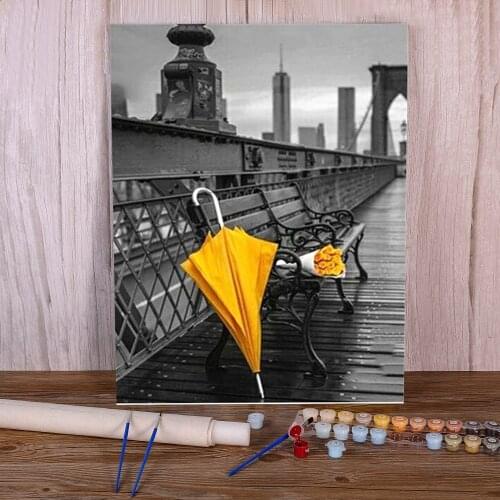 Black And White Landscape Coloring By Numbers Painting Package Oil Paints 40*50 Canvas Pictures Handmade Crafts Adults Art