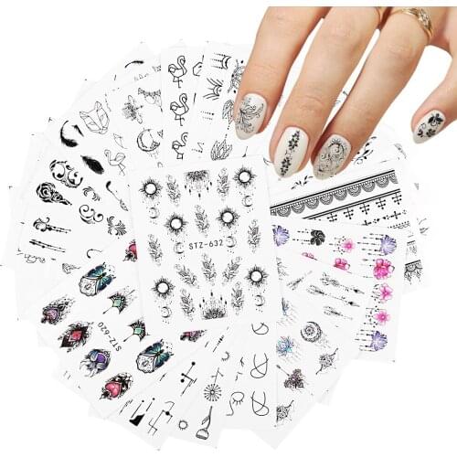 24pcs Water Transfer Nail Stickers Set Sliders Abstract Bominian Flower Diy Nail Art Decals Decorations Manicure
