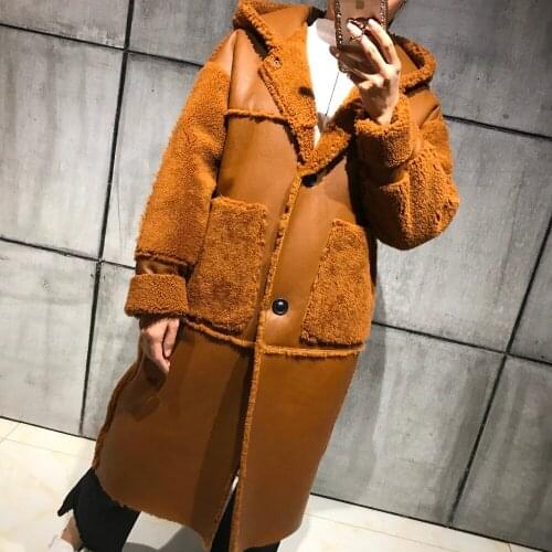 Sheep suede lamb hooded leather coat