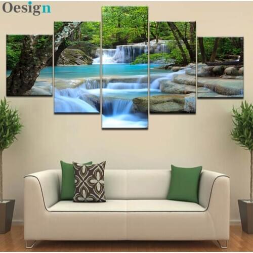 HD Prints Canvas Posters Home Decor 5 Pieces Natural Waterfall Paintings Wall Art Scenery Pictures Modular Living Room Framework