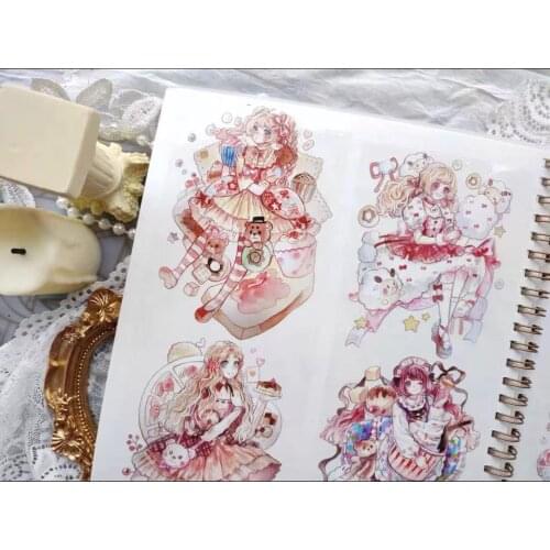 Lovely High Tea Girl PET Tape for Card Making Bullet Journal DIY Scrapbooking Decorative Sticker