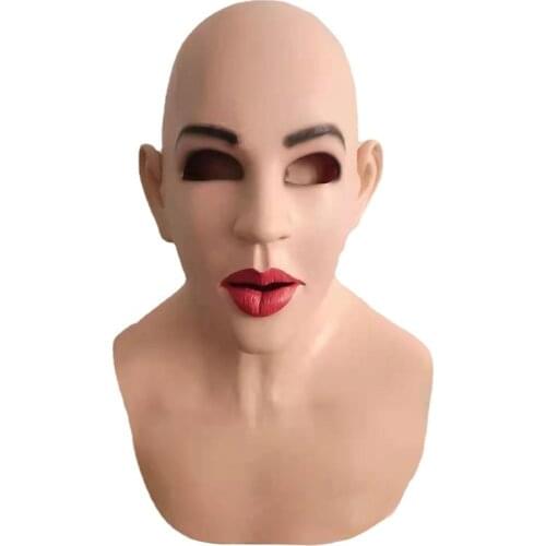 Realistic Female Latex Headgear Cosplay Halloween Beauty Headgear Funny Mask For Crossdresser Drag Queen