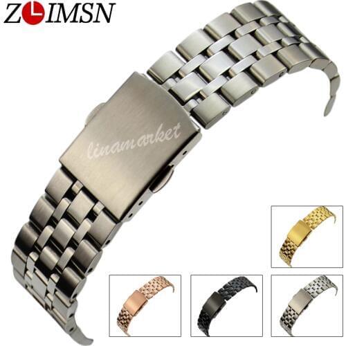 ZLIMSN Watchbands 16 18 19 20mm New Pure Solid 316L Stainless Steel Watch Bands Strap Bracelets Watch Accessories S6