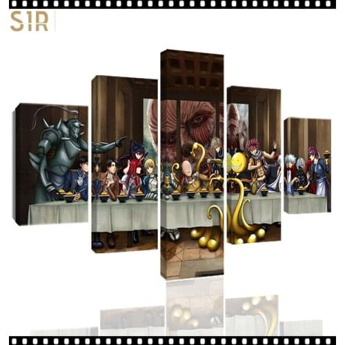Saitama Wall Art 5 Pieces Canvas Painting One Punch Man Poster Pictures Home Decor Living Room HD Printed Game Poster Anime