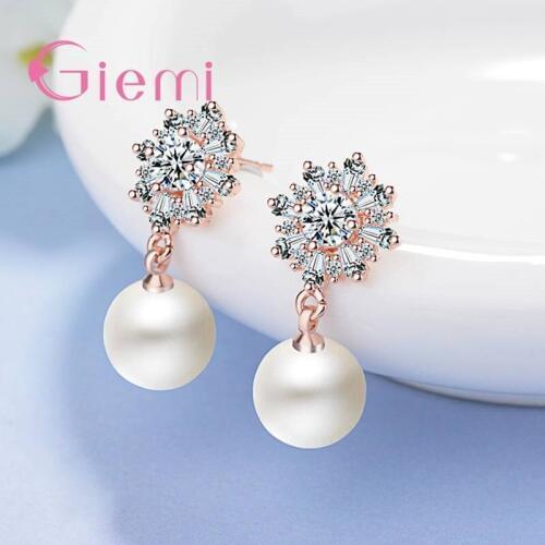 Silver/Rose Gold Color Option Exquisite Pearl Drop Earrings for Women Wife Luxury Zirconia Dangle Brincos Free Shipping