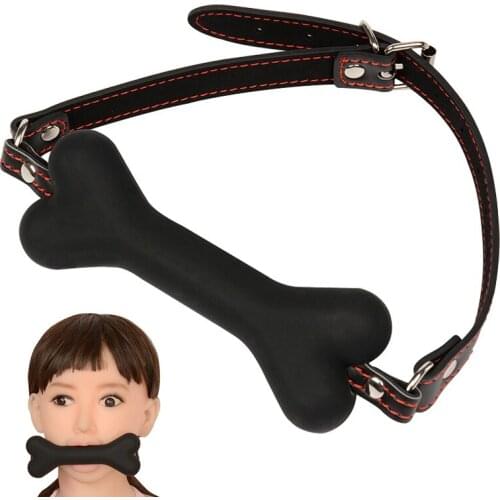 Cute Solid Leather Harness Mouth Silicone Dog Bone Ball Gag Mouth Plug Couples Flirting Sex Products Toys Adult Games Tool