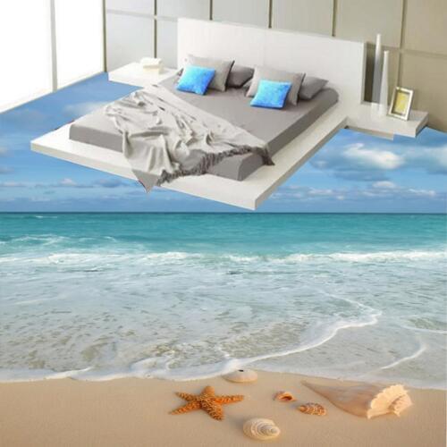 Modern Simple 3D Stereo Beach Sea Wave Starfish Conch Floor Tiles Mural Wallpaper Bathroom Bedroom PVC Waterproof 3 D Flooring