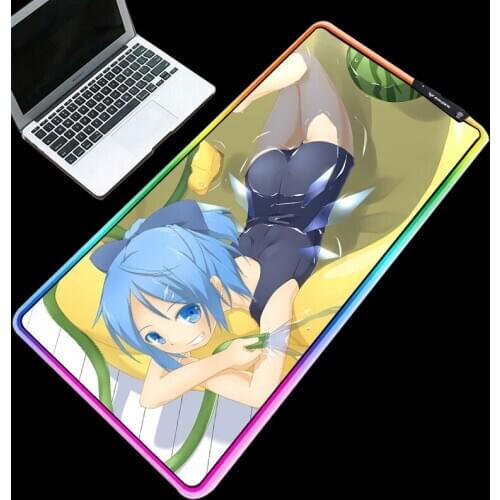 Glowing RGB Mouse Pad Anime Cute Little Girl Mice Pad Durable Waterproof Comfortable Desktop Mat XXL/XL/L Thickness 3mm/4mm