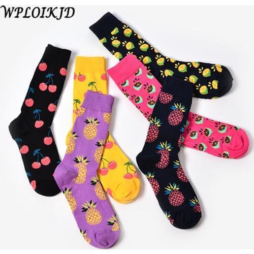 [WPLOIKJD]Knitting Fashion 1 Pair Pineapple/Grapefruit/Cherry Cotton Cute Unisex Women Socks Jacquard Happy Socks New Calcetines