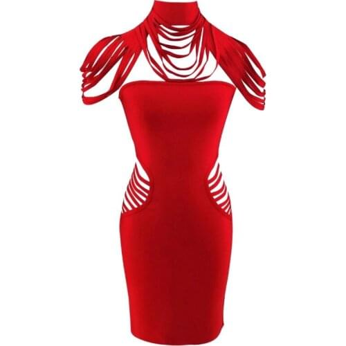 Hollow Out Sexy Slim Women Lady Club Solid Dress Multi Straps Celebrity Bandage Party Dress