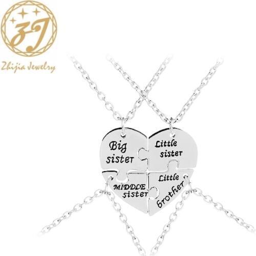Zhijia heart shape big sister little sister middle sister little bother pendant baby necklace family jewelry gifts