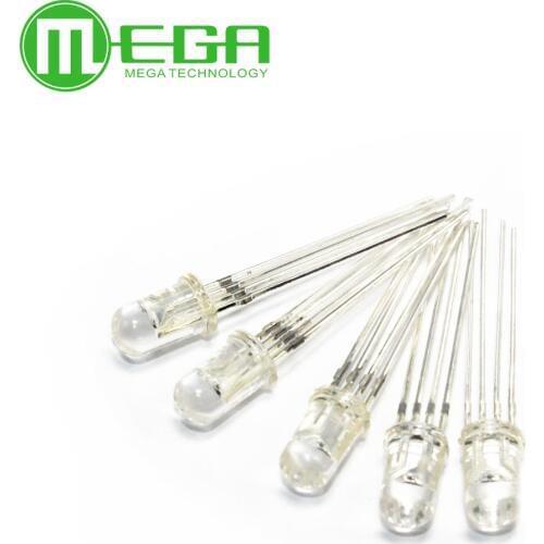 10pcs / 100pcs 5mm RGB LED Common Cathode Tri-Color Emitting Diodes f5 RGB Diffused