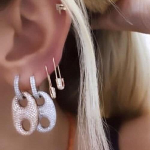 2021 Fashion Sparking Bling Cubic Zirconia CZ paved Coffee bean Charm gold plated snout Hoop Earrings women lady Trendy Jewelry