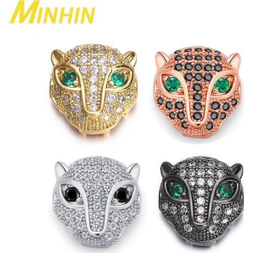 MINHIN 3pcs Best Quality Brass Cubic Zirconia Leopard Beads for DIY Jewelry Accessories Making Necklaces Wholesale