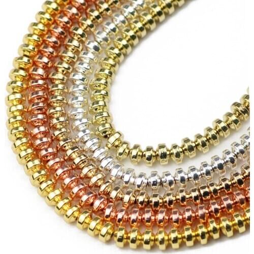 4mm Gold Silvers Flying Saucer Hematite Flat Round Natural Stone Spacers Loose Beads For Jewelry Making Diy Bracelet Necklace