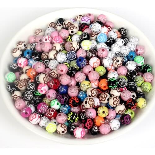 50pcs Acrylic Rose Beads Charm Round Loose Spacer Beads For Jewelry Making Needlework Diy Bracelet Accessories 8mm 10 Colors