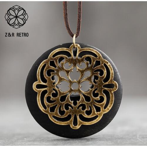 Black Wooden Womens Simple Necklaces Round Chains Statement Pendants Sweater Accessories Jewelry Unicorn Suspension Decoration