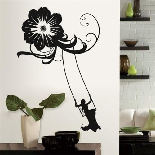 Girl Swing flower Tree wall Stickers Removable Diy Vinyl Quote Wall decals Poster 8446 Home decoration kids room decor