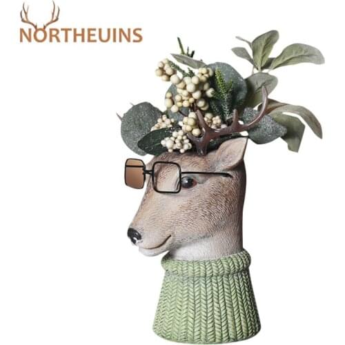 NORTHEUINS Resin Animal Flower Pot Home Living Room Decoration Accessories Modern Creative Figurines Study Office Desk Ornaments