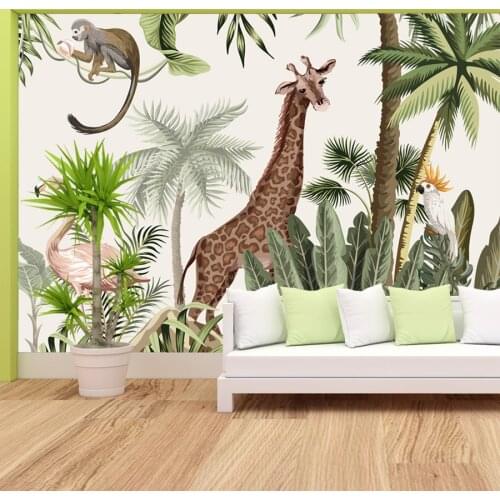 Custom Photo Murals Tropical Wallpapers for Living Room Kid Bedroom Cartoon Animal Nursery Peel and Stick Wall Papers Home Decor