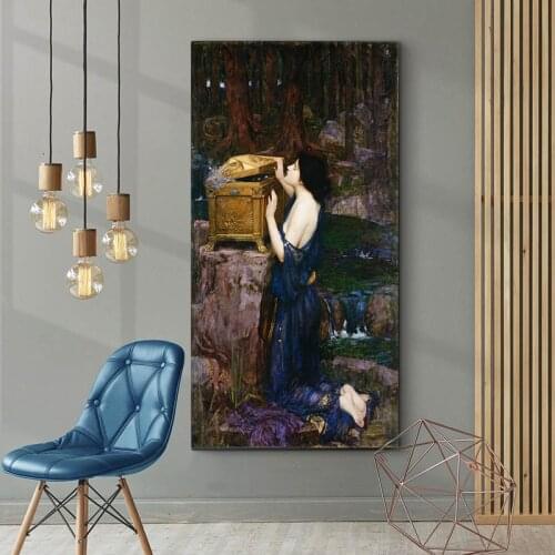 Holover Canvas Oil Painting Aesthetic Home Decoration William Waterhouse"Pandora,1896"Romanticism Mythology Poster Wall Art