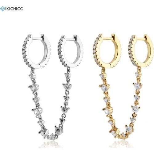 Kikichicc 925 Sterling Silver 8.5mm Clear CZ Chain Earring Circle Loops 2 Round Drop Jewelry 2020 Fine Party Crystal Zircon