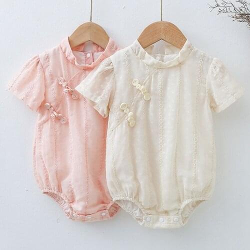Chinese Style Baby Girls Rompers Short Sleeve Cheongsam Jumpsuit Clothes Summer Baby Girls Rompers Kids Clothes Rompers