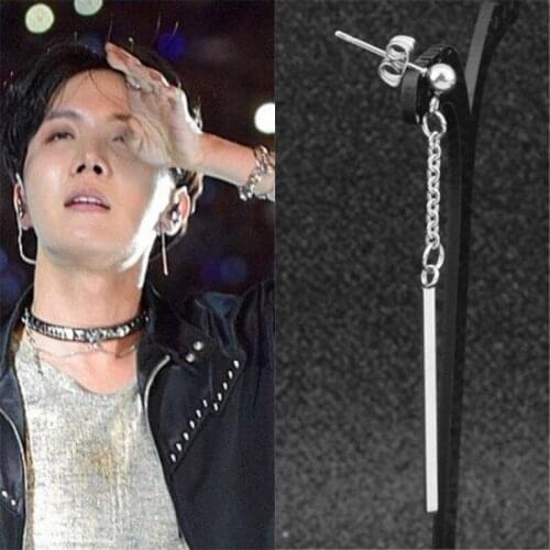 KPOP DNA Korean Star V Fashion Earring Bangtan Boys JIN SUGA Jimin Tassel Long Chain Pendant Stud Earring Jewelry