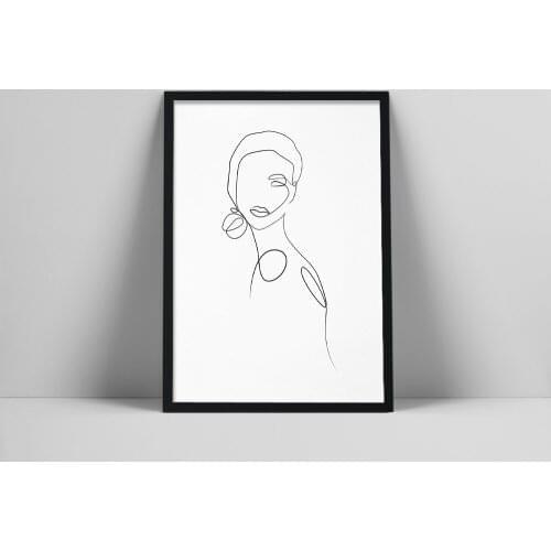 Beautiful face line drawing print, Woman one line art, Black and white fashion print, face printable wall art, Minimalist pt po