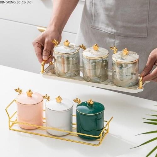 Nordic Creative Kitchen Supplies Household Salt Jar Bottle Light Luxury Ceramic Seasoning Jar Storage Box Set Kitchen Decoration