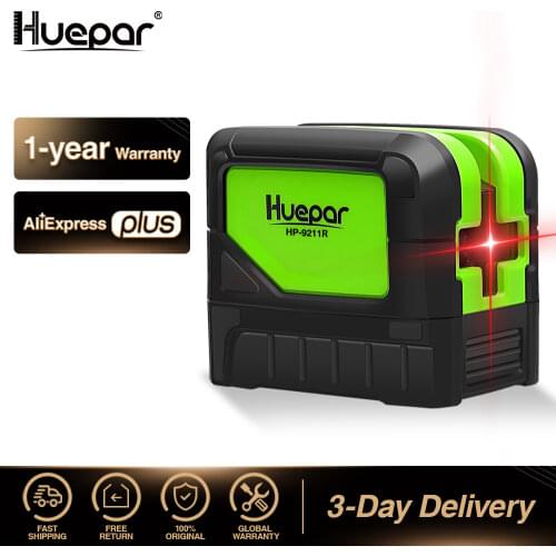 Huepar Cross Line Laser Level With 2 Dots 180/110 degree Vertical Horizontal Self-leveling Red Laser Beams & 2pcs Magnetic Base