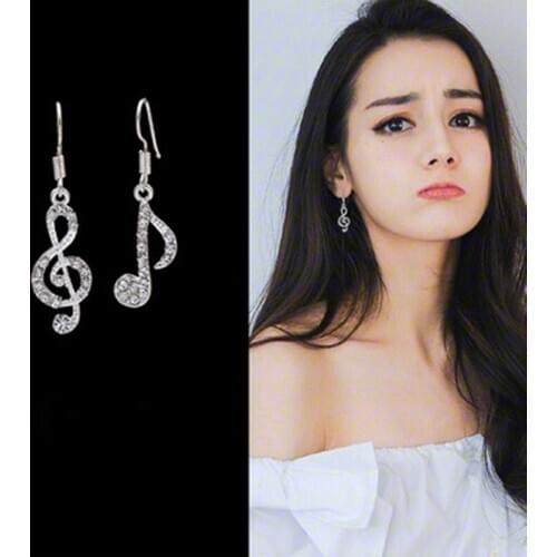 Fashion Romantic Elegent Drop Alloy Earrings Rhinestone Asymmetriy Musical Note Silver Color Earrings Womens Jewelry