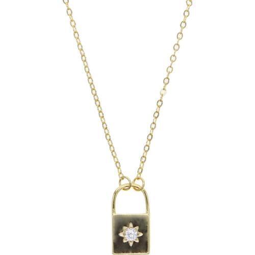 Fashion Jewelry Gold filled 16"+2" chain starburst star signet lock pendant necklace for women